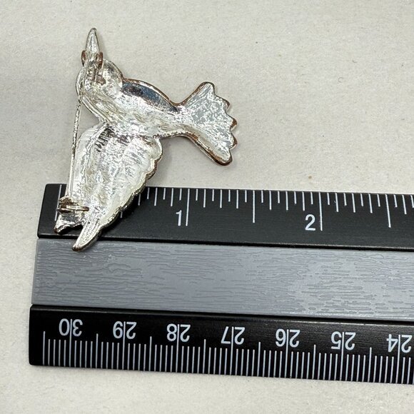 Hummingbird Figural Brooch Pin Marcasite Black Enamel Silver Tone Metal - Picture 7 of 7